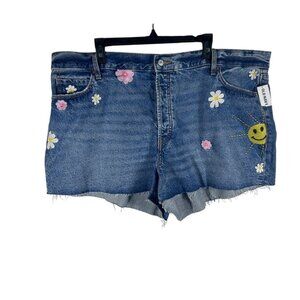 Old Navy Sky-Hi A-Line Denim Shorts Women's Size 22 Floral Embroidery NEW
